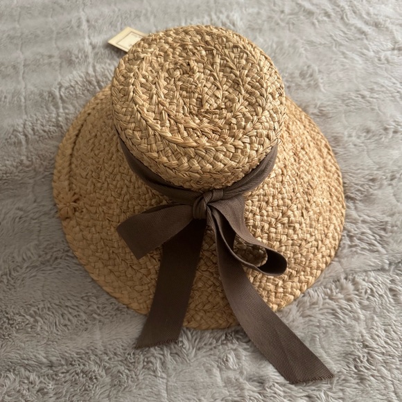 NWT Helen Kaminski Classic Raffia Straw Hat Black Ribbon Bow Sun Hat Australia - Picture 1 of 11
